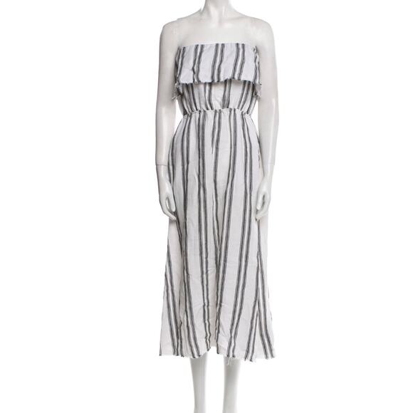 Reformation Linen Midi Length A line Dress Sz sm Stripes Back Tie Strapless - Picture 1 of 10
